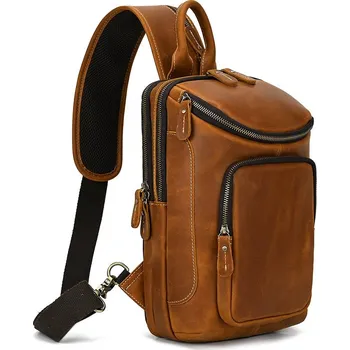 Sportovní batoh Crossbody kožený batoh pro pány vintage Barva (Varianta): Světle hnědá