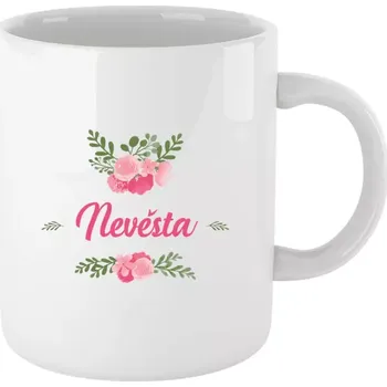 Hrnek 330 ml - bílý Nevěsta - růžové květiny