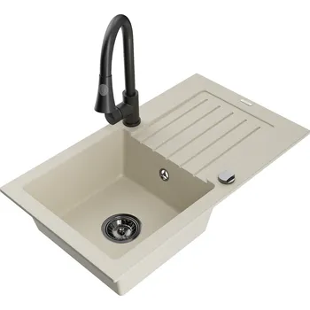 MEXEN/S - Pablo granitový dřez 1 s odkapávačem včetně baterie Elia, béžová 6510-69-670101-70