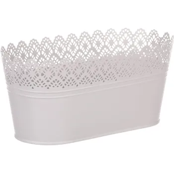 Stojan na květiny Autronic Truhlík kovový, krajkový okraj, šedivá barva KK089 GREY