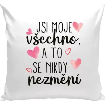 Polštář Polštář bílý 40x40 cm Jsi moje všechno, a to se nikdy nezmění