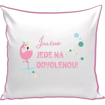 Polštář Polštář barevný 32x32 cm Jméno jede na dovolenou