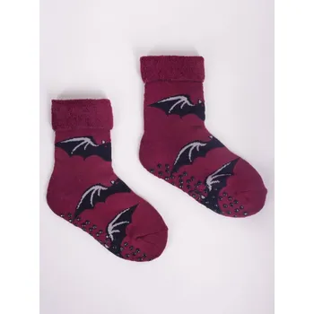 ABS ponožky capáčky YO SKF-0005C protiskluzové vínové s netopýry velikosti ponožek: 11-12 ( EUR vel. 17-19)
