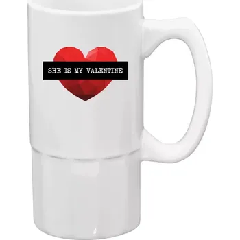 Sklenice Půllitr bílý vysoký She is my Valentine