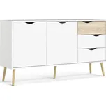 Široká komoda OSLO 75381 v bílé barvě s prvky dekoru dub