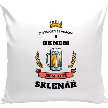 Polštář Polštář bílý 40x40 cm Z hospody se vracím - Sklenář