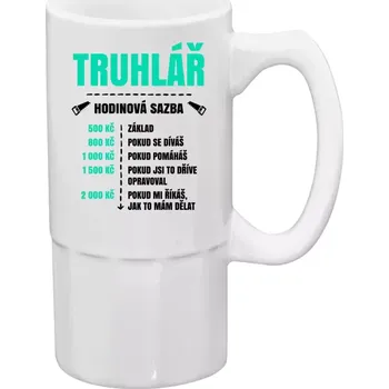 Sklenice Půllitr bílý vysoký Hodinová sazba - truhlář