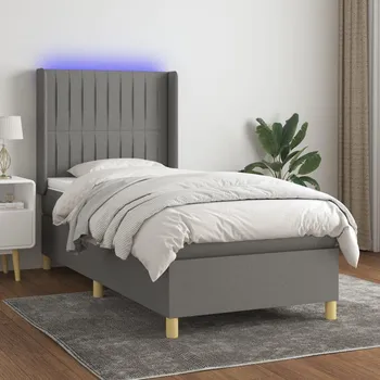 Postel vidaXL Box spring postel s matrací a LED 90x190 cm textil [3139002] Barva: Tmavě šedá