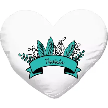 Polštář Polštář srdce 40x35 cm Nevěsta - zelené lupeny