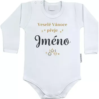 Kojenecký body Dětské body s dlouhým rukávem Veselé Vánoce přeje - zlaté ozdoby