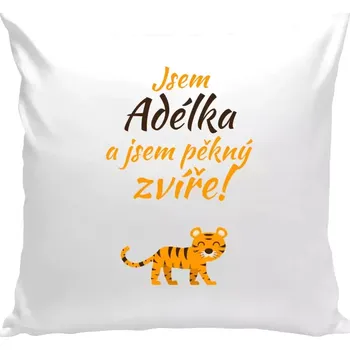 Polštář Polštář bílý 40x40 cm Jsem jméno a jsem pěkný zvíře! Tygr