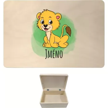 Úložný box Dřevěný box s víkem Lvíček