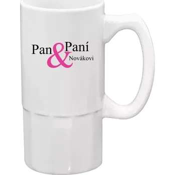 Sklenice Půllitr bílý vysoký Pan a Paní s vlastním příjmením