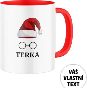 Keramický hrnek s potiskem Vánoční čepice s brýlemi a jménem