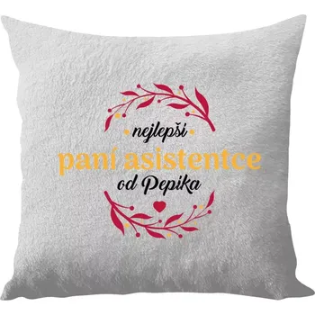 Polštář Polštář bílý 40x40 cm - dlouhý chlup Nejlepší paní asistentce od Jméno