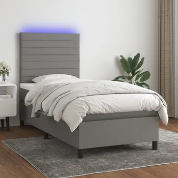 Nábytek vidaXL Box spring postel s matrací a LED 100x200 cm textil [3134934] Barva: Tmavě šedá