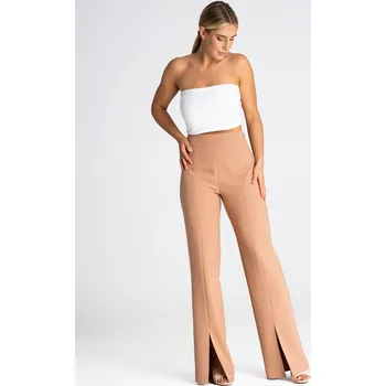 Dámské kalhoty Tmavě béžové zvonové kalhoty s rozparkem M955 Brown Velikost: XL