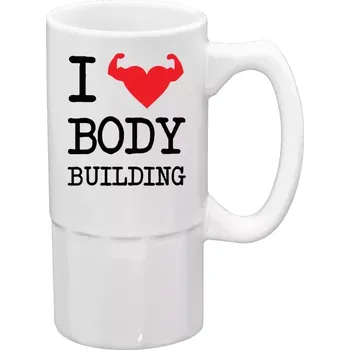 Sklenice Půllitr bílý vysoký I love bodybuilding