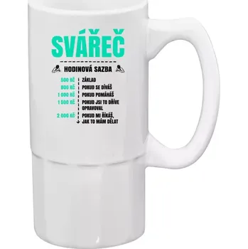 Sklenice Půllitr bílý vysoký Hodinová sazba - svářeč