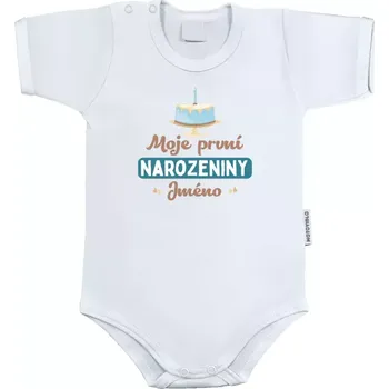 Kojenecký body Dětské body s krátkým rukávem Moje první narozeniny s dortem (modrý)