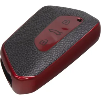 TPU obal pro klíč Škoda, VW, Seat, červený-kůže