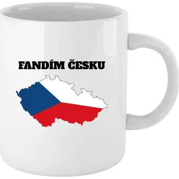 Hokejový hrnek - Fandím Česku - vlajka ve tvaru ČR - bílý 330 ml