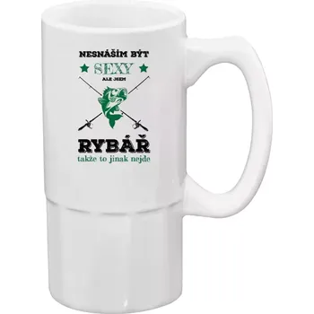 Sklenice Půllitr bílý vysoký Nesnáším být sexy, ale jsem rybář
