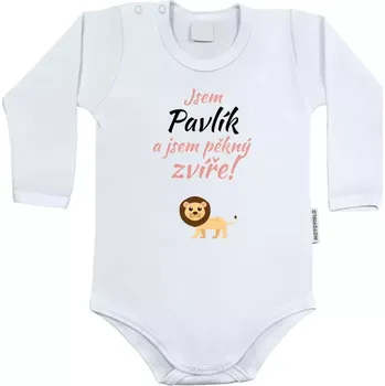 Dětské body s dlouhým rukávem Jsem jméno a jsem pěkný zvíře! Lev