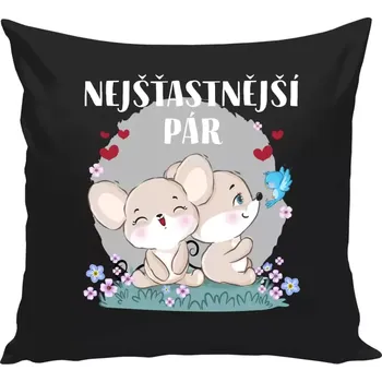 Polštář Polštář černý 40x40 cm Nejšťastnější pár