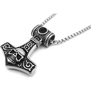 Náhrdelník Steel Jewelry Náhrdelník thorovo kladivo s lebkou z chirurgické oceli NH231056 dárkové balení zdarma