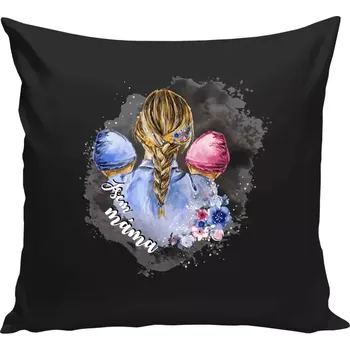 Polštář Polštář černý 40x40 cm Jsem máma - chlapeček a holčička