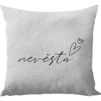Polštář Polštář bílý 40x40 cm - dlouhý chlup Nevěsta - tenký nápis
