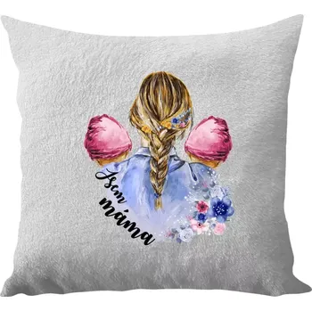 Polštář Polštář bílý 40x40 cm - dlouhý chlup Jsem máma - dvě holčičky