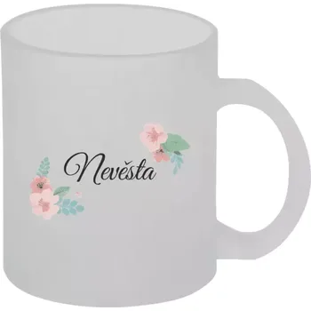 Hrnek 330 ml - skleněný matný Nevěsta - růžovomodré květiny