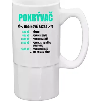 Sklenice Půllitr bílý vysoký Hodinová sazba - pokrývač