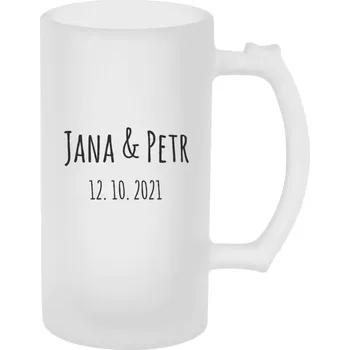 Sklenice Půllitr na svatbu nebo rozlučku - Jména a datum písmo 1 - matný