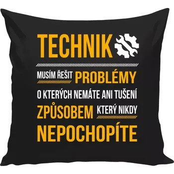 Polštář Polštář černý 40x40 cm Musím řešit problémy - technik