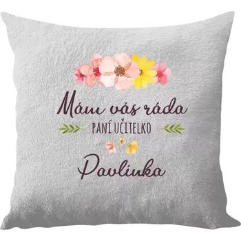 Polštář Polštář bílý 40x40 cm - dlouhý chlup Mám vás ráda, paní učitelko - jméno