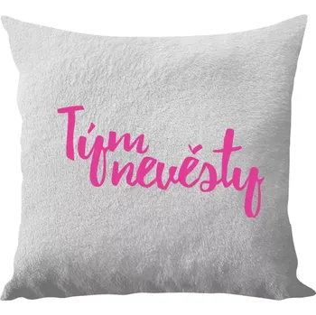 Polštář Polštář bílý 40x40 cm - dlouhý chlup Tým nevěsty - nápis 2