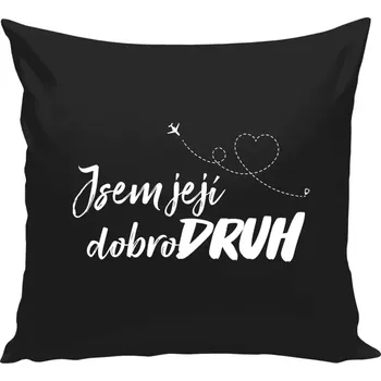 Polštář Polštář černý 40x40 cm Jsem její dobrodruh