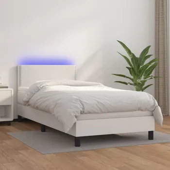 Postel vidaXL Box spring postel s matrací a LED 80 x 200 cm umělá kůže [3134134] Barva: Bílá