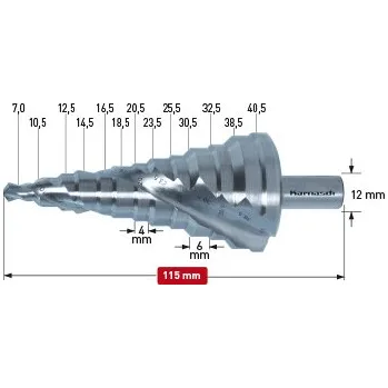 Vrták Karnasch Stupňovitý vrták o průměru 7-40,5 mm