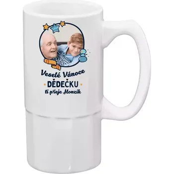 Sklenice Půllitr bílý vysoký Veselé Vánoce dědečku s věnováním