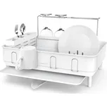 Odkapávač na nádobí Simplehuman s držákem na skleničky, rám z matné bílé oceli