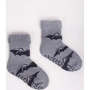 ABS ponožky capáčky YO SKF-0005C protiskluzové šedé s netopýry velikosti ponožek: 14-15 ( EUR vel. 20-22)