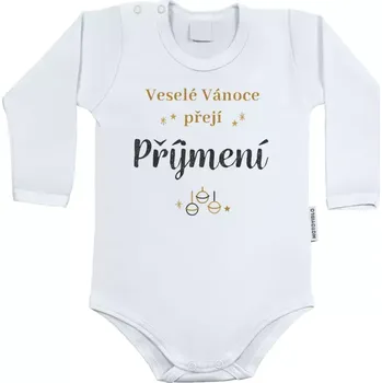 Kojenecký body Dětské body s dlouhým rukávem Veselé Vánoce přejí - zlaté ozdoby