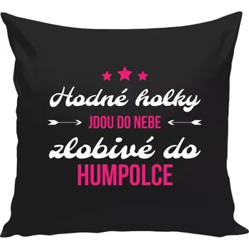Polštář Polštář černý 40x40 cm Hodné holky jdou do nebe, zlobivé do... (vlastní město)