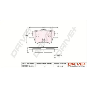 Brzdová destička Sada brzdových destiček, vždy 4 kusy v sadě Dr!ve+ DP1010.10.0894