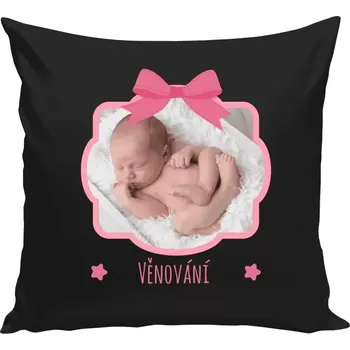 Polštář Polštář černý 40x40 cm Růžová mašle s fotografií