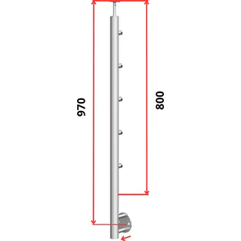 Zábradlí Hahn Steel Konfigurátor - nerezový sloupek O42,4mm - 5 x výplň O12mm, AISI 304 - brus, boční kotvení Typ držáku madla: Model 0718.242 - kulaté madlo ⌀42,4mm, Výška sloupku - nad podlahou: 800mm, Parametry sloupku pod úrovní podlahy: 70*170mm